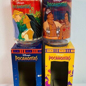 2 VNTG POCAHONTAS BURGER KING 1994 GLASSES:Powhatan Kocoum, Pocahontas JohnSmith